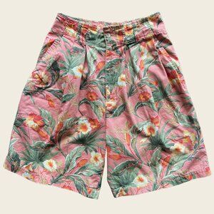 Vintage 80s 90s Gap High Waisted Pleated Tropical Print Cotton Shorts XS